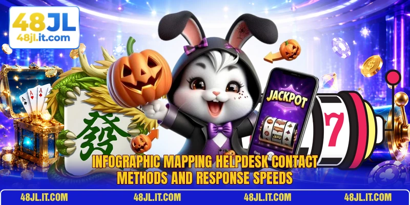 Infographic mapping helpdesk contact methods and response speeds