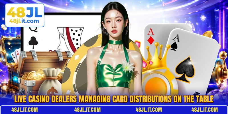 Live casino dealers managing card distributions on the table