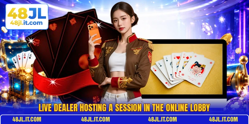 Live dealer hosting a session in the online lobby