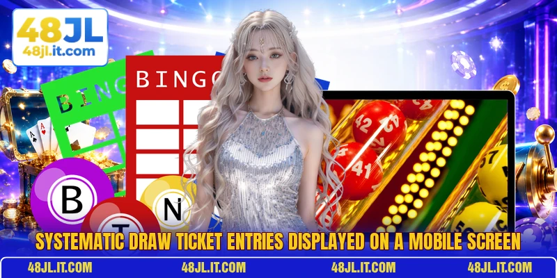 Systematic draw ticket entries displayed on a mobile screen